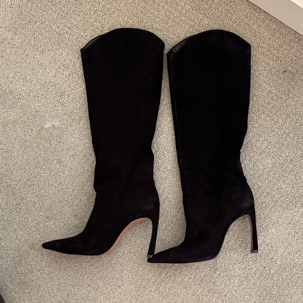 SCHUTZ Maryana Black Suede Heeled Boots